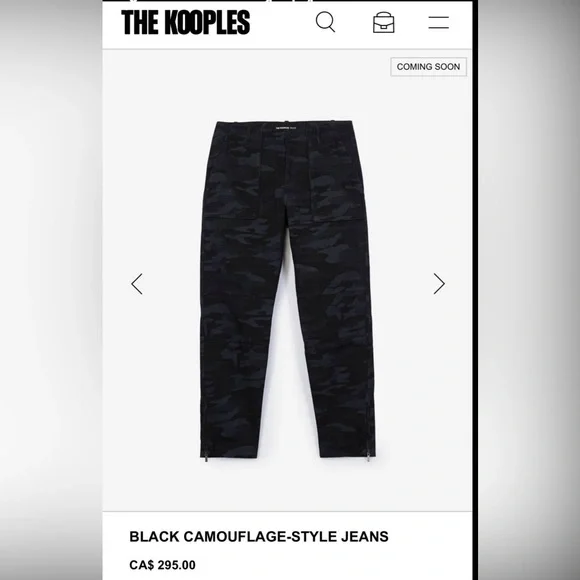 BNWT The Kooples black camo cargo style jeans size size 27/28 100% cotton - Picture 1 of 4